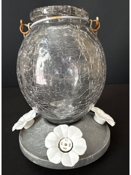 Rustic Metal Wind Chime Leaf Accent & Hummingbird Feeder  Crackled Glass Decor - Picture 12 of 16